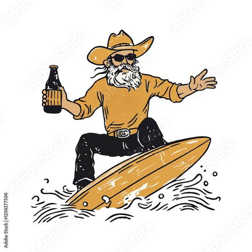Surfing Cowboy, Western Summer Cowboy with Beer