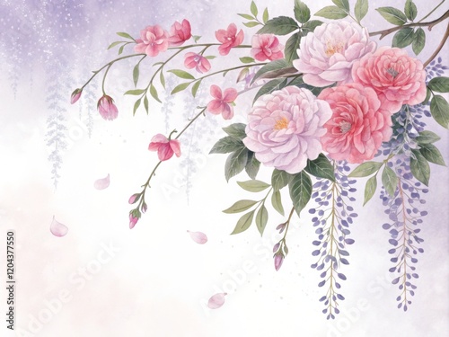 Delicate Watercolor Floral Bouquet with Pastel Roses 