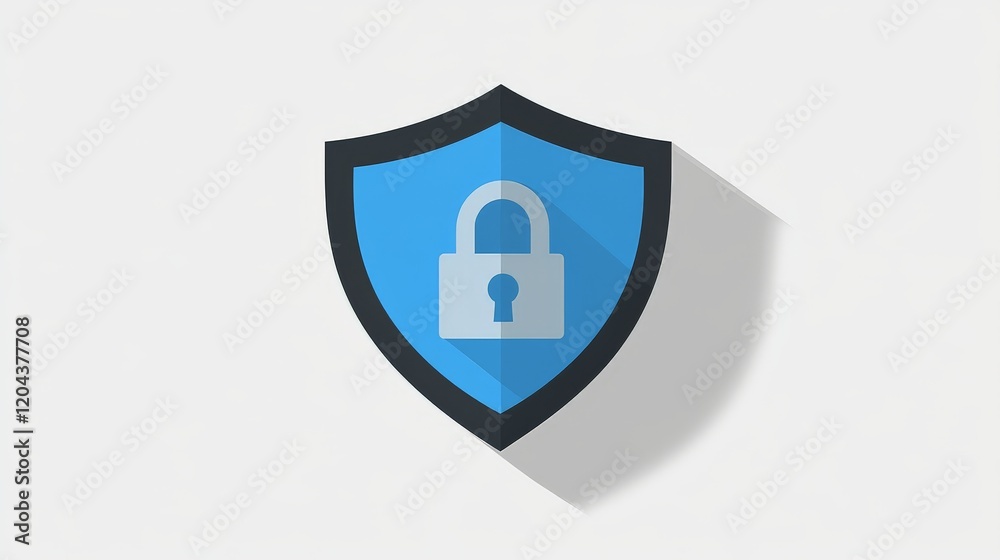 Minimalist shield graphic in black and blue tones with a central padlock icon, evoking modern data encryption and strong cybersecurity solutions Minimalist shield graphic in black and blue tones with a central padlock icon, evoking modern data encryption and strong cybersecurity solutions
