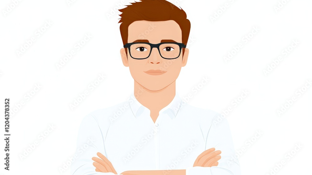 Minimalist illustration of a young man with glasses and a neutral expression, symbolizing focus, intelligence, and modern simplicity in a clean vector design Minimalist illustration of a young man with glasses and a neutral expression, symbolizing focus, intelligence, and modern simplicity in a clean vector design