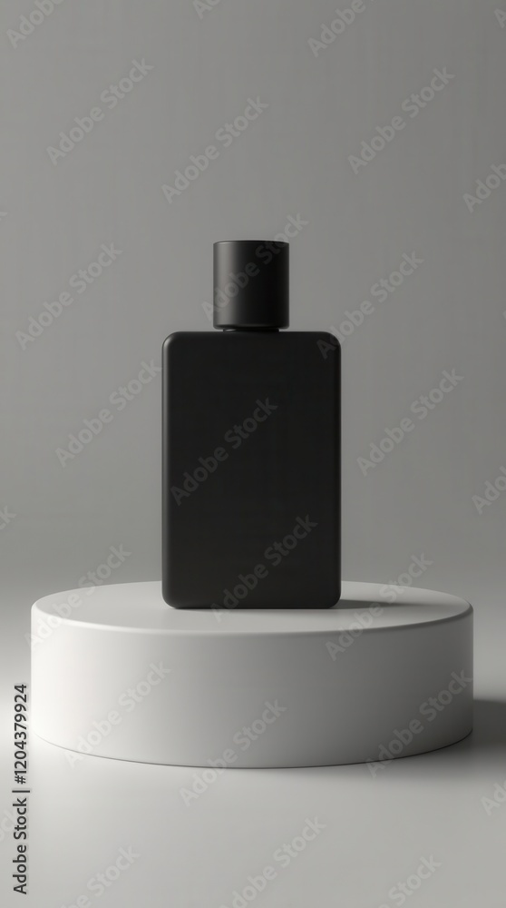 Mockup Of A Plain Black Perfume Bottle Neatly Placed On A Podium On A Neutral Background Mockup Of A Plain Black Perfume Bottle Neatly Placed On A Podium On A Neutral Background