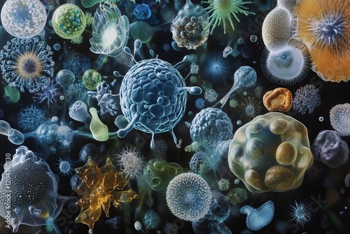 Vibrant and Diverse Microscopic Bacteria and Microorganisms. AI generated image photo