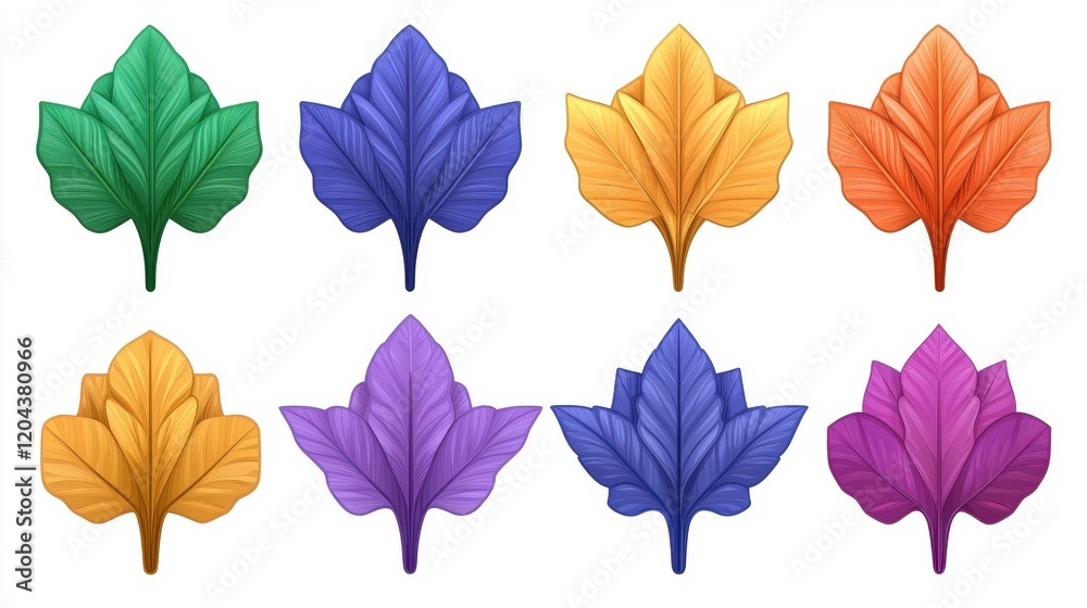 Fototapeta premium Collection of Eight Vibrant Colorful Leaves: A Digital Illustration