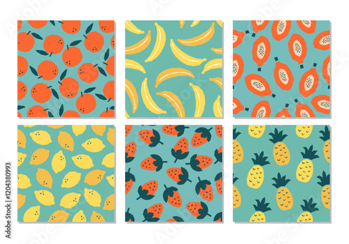 Set of minimalist cut out collage style fruit seamless patterns