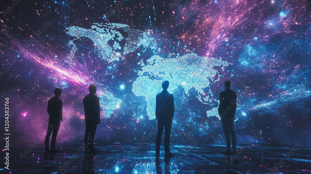 Obraz premium abstract professional business team people innovation connection of line from nail node to node on map background , networking concept