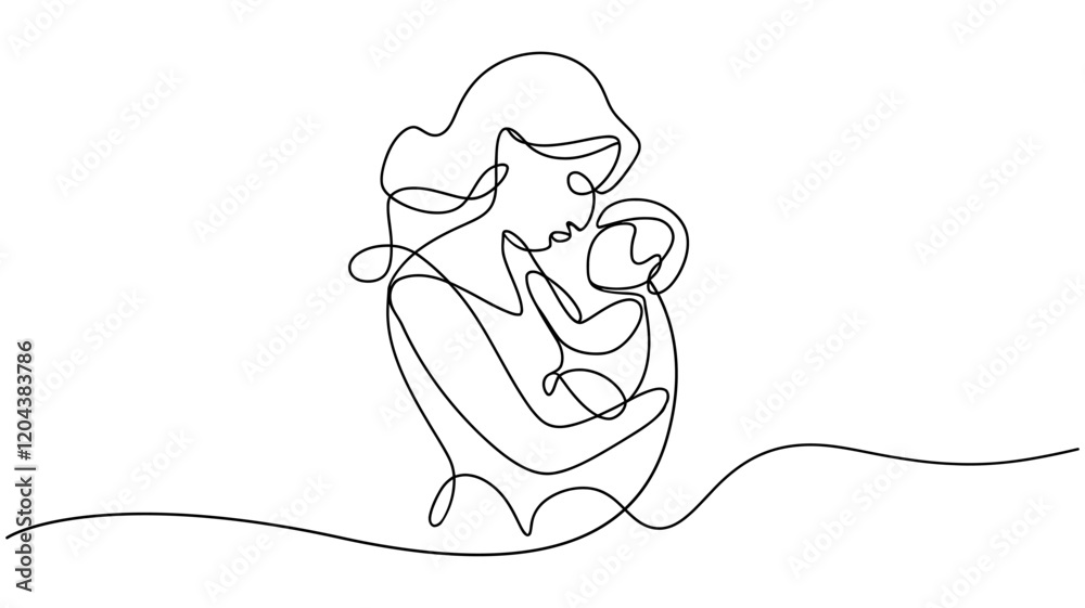 Happy Mother day card Continuous one line drawing Woman hold her baby, One single line drawing of young happy mom raising and turning her daughter around up in the air at home vector illustration Happy Mother day card Continuous one line drawing Woman hold her baby, One single line drawing of young happy mom raising and turning her daughter around up in the air at home vector illustration