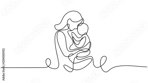 Happy Mother day card Continuous one line drawing  Woman hold her baby, One single line drawing of young happy mom raising and turning her daughter around up in the air at home vector illustration