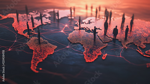 abstract professional business team people innovation connection of line from nail node to node on map background , networking concept