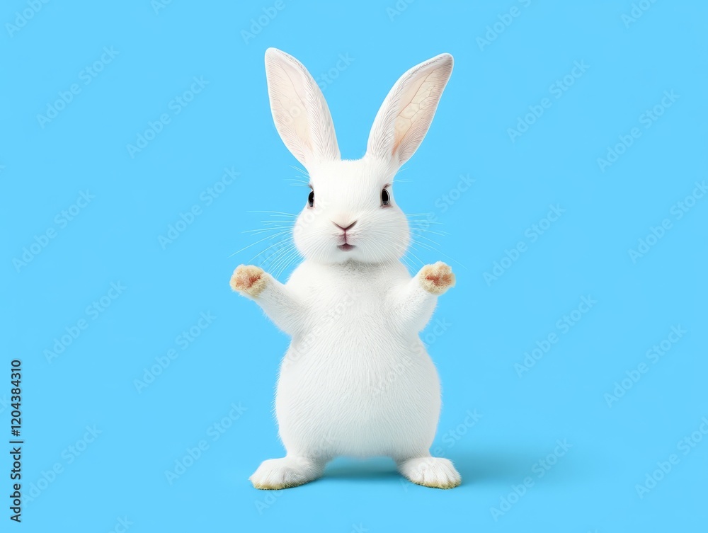 Obraz premium Minimalist white bunny figurine with golden details and playful pose, blending elegance and simplicity in high quality seasonal decor perfect for Easter and spring designs