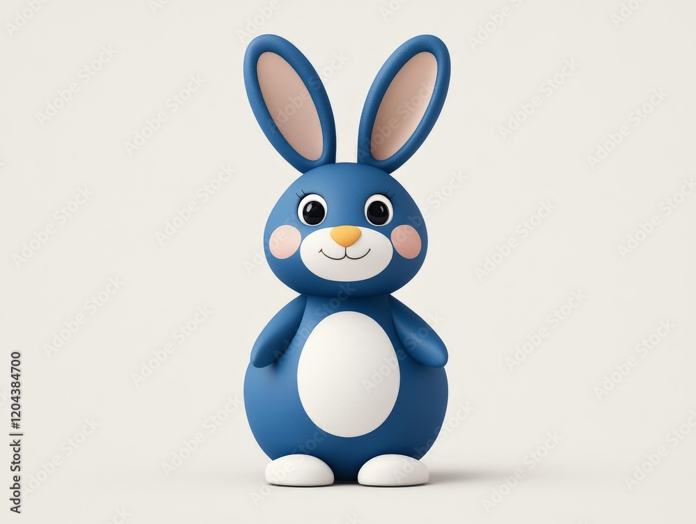 Fototapeta premium Blue cartoon bunny standing upright with a playful and confident stance, exuding cheerful energy, perfect for children’s artwork, animated visuals, or colorful holiday decor