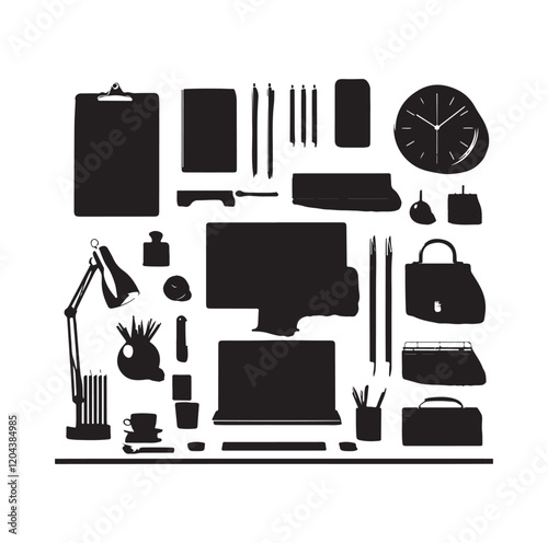 office equipment set silhouette vector illustration