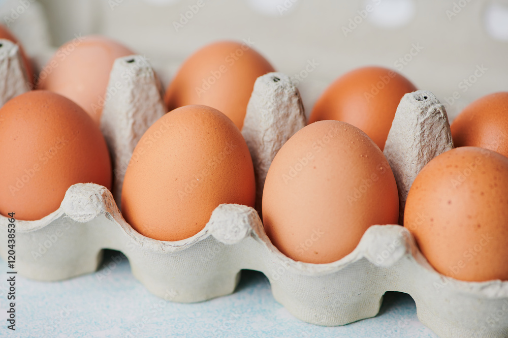 Fresh brown eggs sit neatly in a carton, showcasing their smooth shells and natural hue. Fresh brown eggs sit neatly in a carton, showcasing their smooth shells and natural hue.