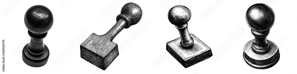 Rubber stamp – A stamp made from rubber, typically used for printing a design or text onto paper. Isolated on Clear White Background Highly Detailed