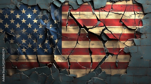American Flag Enfolding the Broken Walls of a Collapsed Edifice photo
