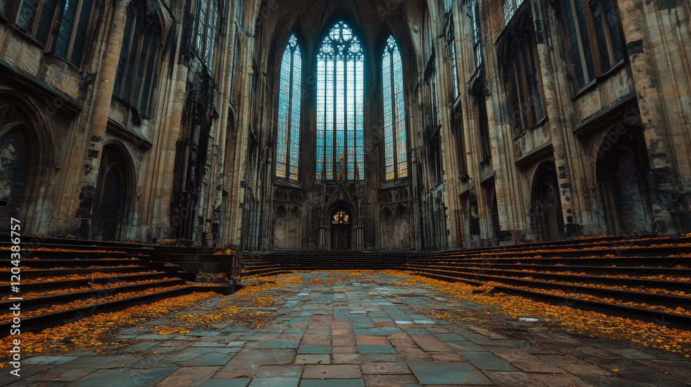 Obraz premium Gothic architecture, A high-fidelity image of Gothic architecture showcasing chaos elements, optimized for stock image use with a 4.2x resolution.