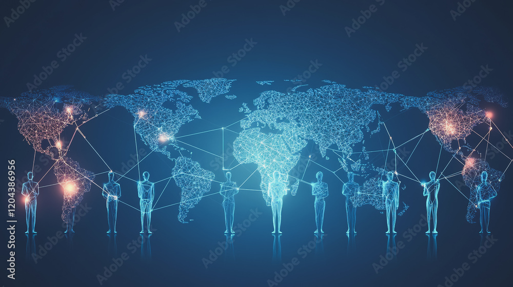 Fototapeta premium abstract professional business team people innovation connection of line from nail node to node on map background , networking concept