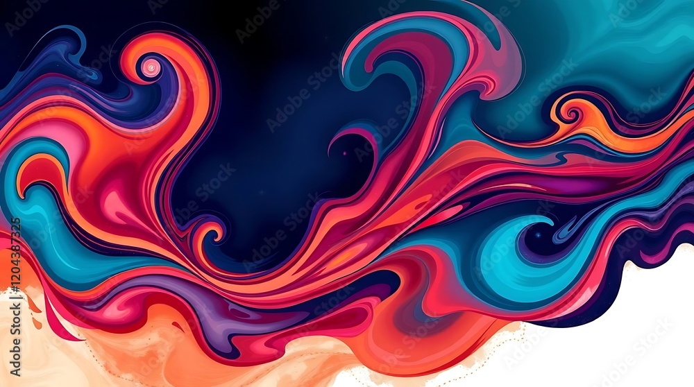 Fototapeta premium A dynamic abstract illustration wallpaper featuring swirling organic forms in vibrant jewel tones, rendered in a digital painting style with a high-contrast, high-resolu.
