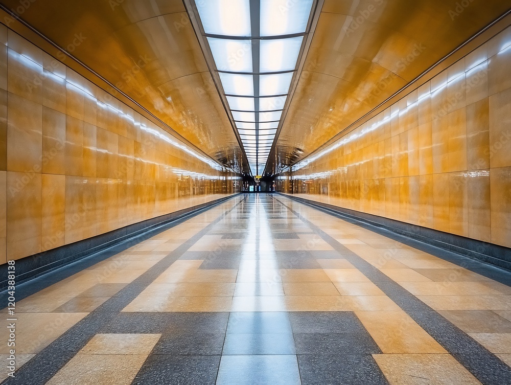 Golden Corridor Gleaming Light Symmetrical Architecture. AI Generated Golden Corridor Gleaming Light Symmetrical Architecture. AI Generated