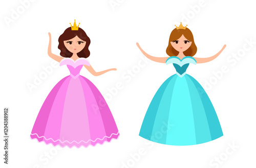 Quinceanera princess character. Young girl in a fluffy dress with a crown.