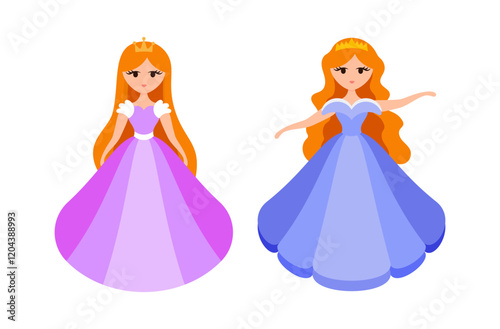 Quinceanera princess character. Young girl in a fluffy dress with a crown.