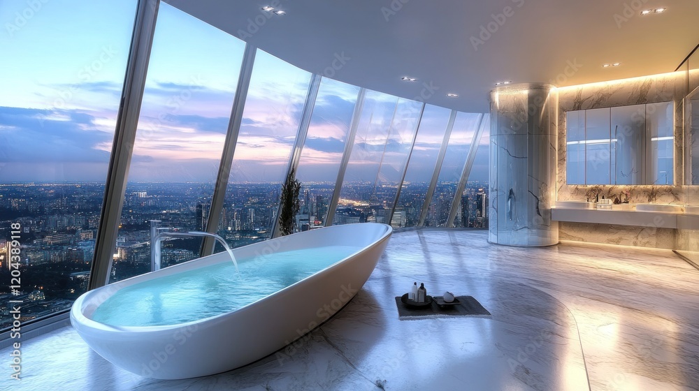 Fototapeta premium Luxury Penthouse Bathroom with City View