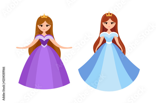 Quinceanera princess character. Young girl in a fluffy dress with a crown.