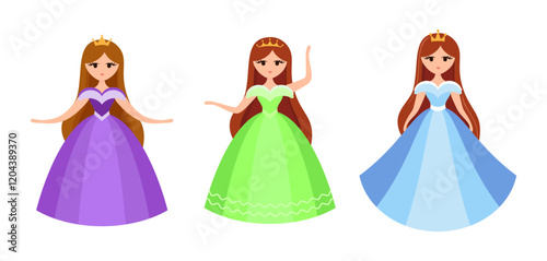 Quinceanera princess character. Young girl in a fluffy dress with a crown.