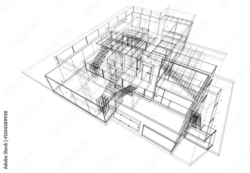 House architectural drawing 3d illustration House architectural drawing 3d illustration