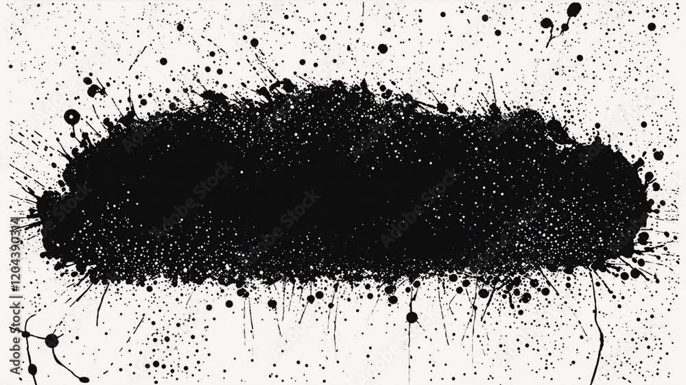Stop motion animation of a black ink blot spreading and splattering on white. Ideal for grunge effects, transitions, and artistic projects.