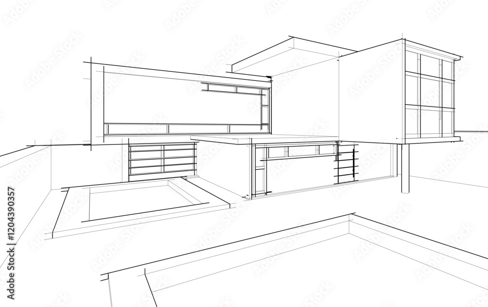 Fototapeta premium Architectural sketch of modern building vector 3d illustration