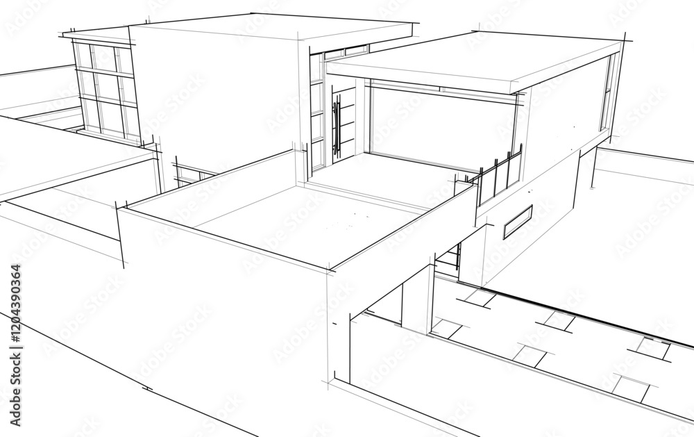 Architectural sketch of modern building vector 3d illustration Architectural sketch of modern building vector 3d illustration