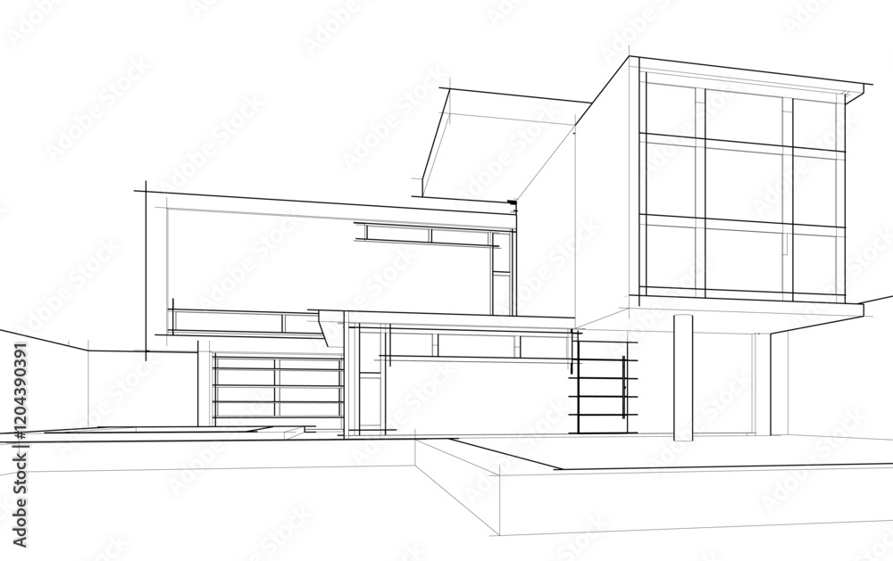Fototapeta premium Architectural sketch of modern building vector 3d illustration