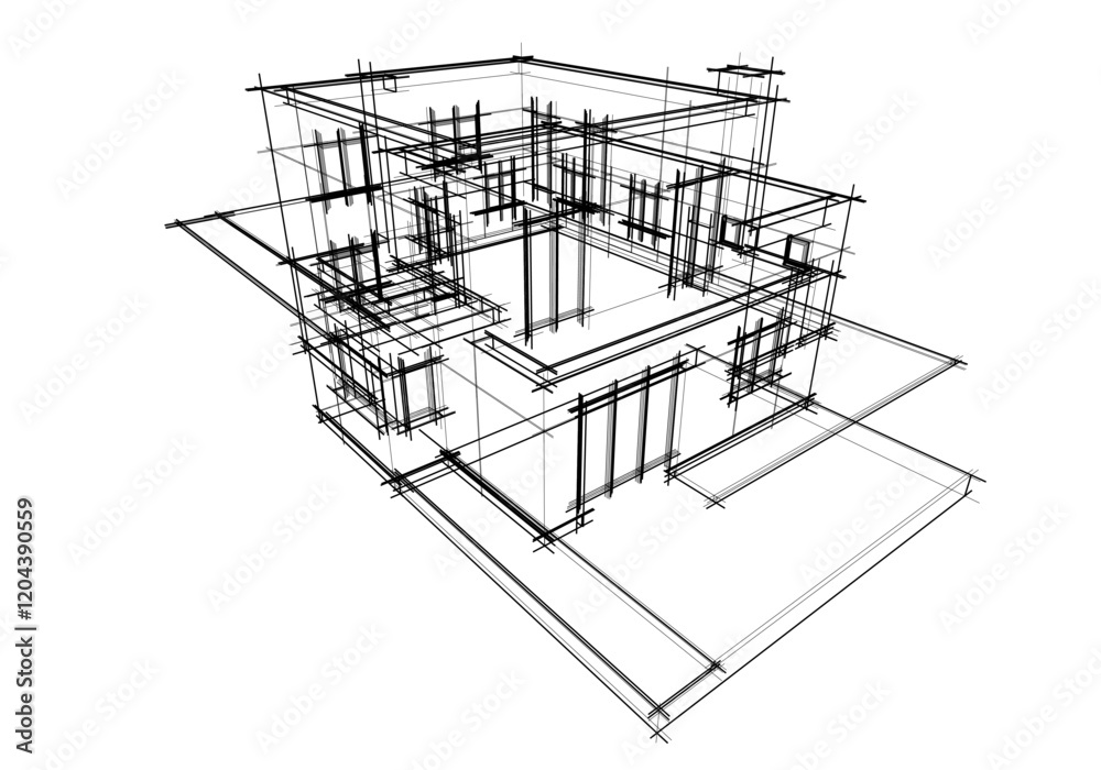 Architectural sketch of modern building vector 3d illustration Architectural sketch of modern building vector 3d illustration