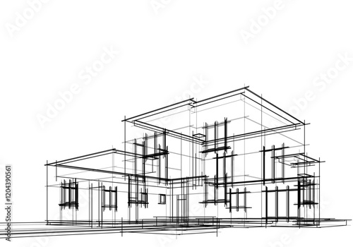 Architectural sketch of modern building vector 3d illustration