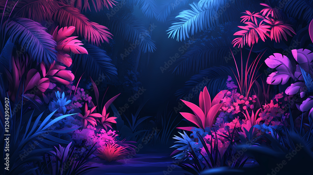 Vibrant ar neon jungle background with glowing flora, glowing, vibrant, ar, neon, jungle, background, flora, plants. Neon Jungle. Illustration Vibrant ar neon jungle background with glowing flora, glowing, vibrant, ar, neon, jungle, background, flora, plants. Neon Jungle. Illustration