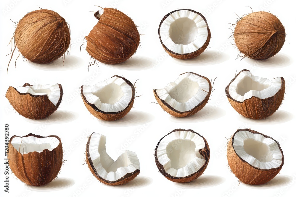 A set of coconuts isolated on a white background A set of coconuts isolated on a white background
