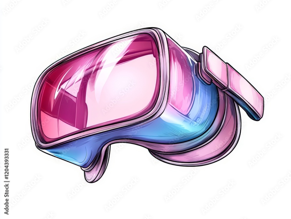 Glossy artistic rendering of a futuristic VR headset with a sleek pink and blue gradient design, emphasizing innovation, high tech aesthetics, and the evolution of digital wearable technology Glossy artistic rendering of a futuristic VR headset with a sleek pink and blue gradient design, emphasizing innovation, high tech aesthetics, and the evolution of digital wearable technology