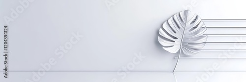Minimalist White Leaf Design - Single white leaf against a white background with subtle lines, creating a clean and modern aesthetic.