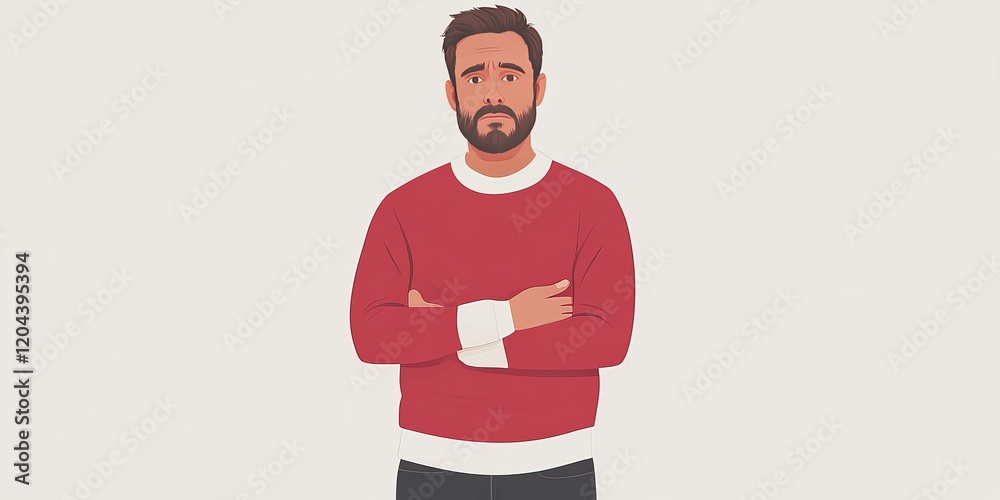 Confident man in casual red sweater standing with arms crossed against a neutral background, expressing self assurance and a modern minimalistic vibe, suitable for business or lifestyle concepts Confident man in casual red sweater standing with arms crossed against a neutral background, expressing self assurance and a modern minimalistic vibe, suitable for business or lifestyle concepts