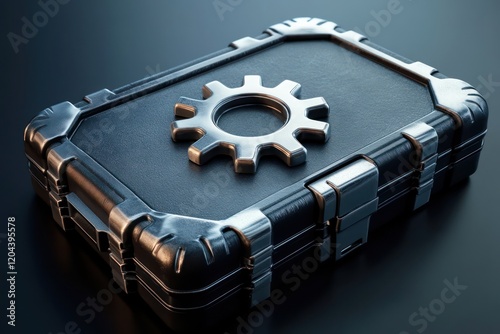 Briefcase with a gear highlighting business and industry, with a modern and sleek design. photo