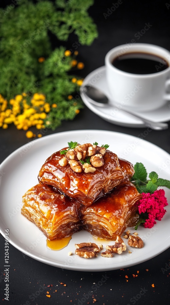 Delicious Walnut Baklava Rich Glaze. AI Generated Delicious Walnut Baklava Rich Glaze. AI Generated