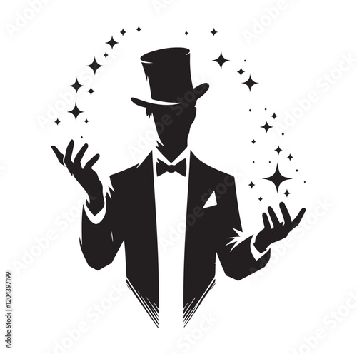Magician pose silhouette vector illustration