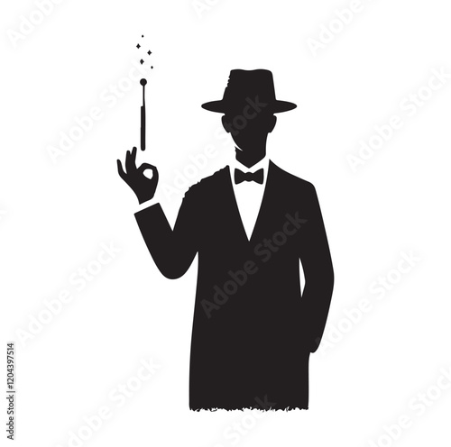 Magician pose silhouette vector illustration