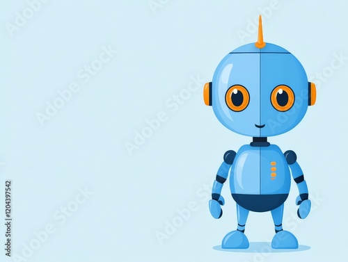 Compact blue robot with a single antenna and curious eyes, exuding a friendly demeanor, perfect for modern tech themed icons or approachable robotic branding visuals