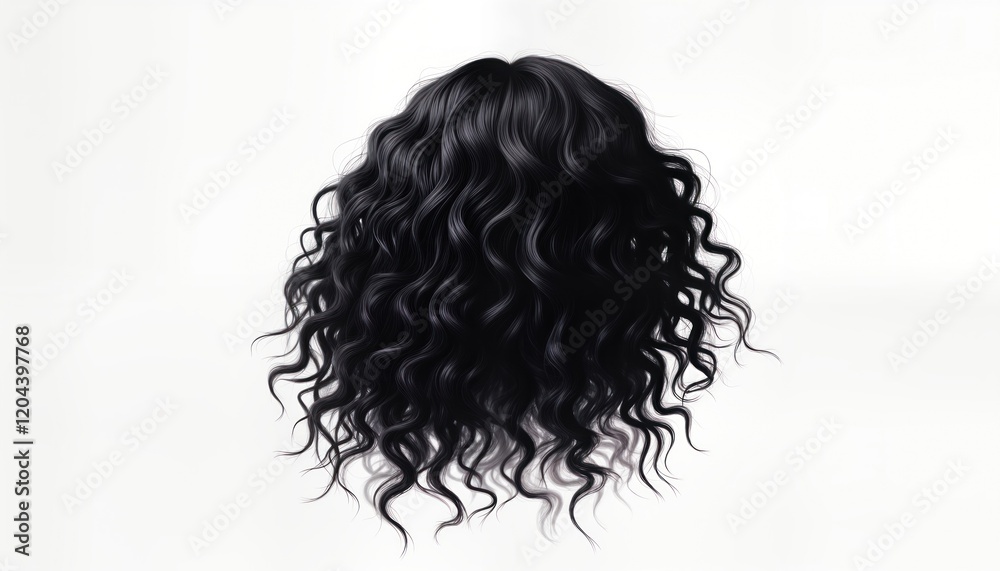 Fototapeta premium Black wavy hair wig isolated on white background. Hair curly, long. Good choice for fashion, beauty purposes. Black wig great alternative for people lost hair want to change style.