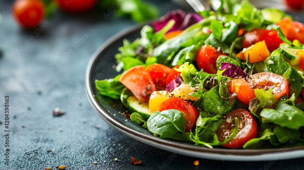 Plate of fresh salad with vegetables and healthy ingredients for a balanced meal Plate of fresh salad with vegetables and healthy ingredients for a balanced meal