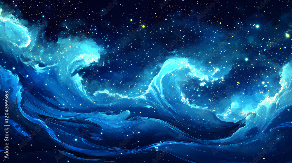 Green blue aurora borealis on starry sky northern sea wave reflection nature nebula cosmic starry background. Abstract Galaxy. Illustration Green blue aurora borealis on starry sky northern sea wave reflection nature nebula cosmic starry background. Abstract Galaxy. Illustration