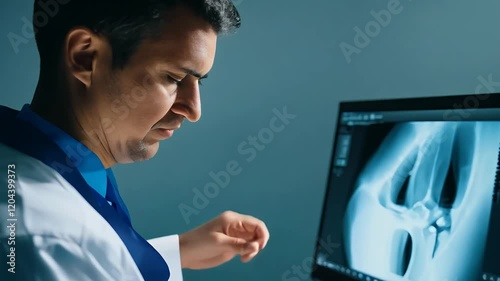 radiologist analyzing monitor x computer a ray x-ray radiology medicals diagnosis computer monitor health care hospital imaging technology scan bone fracture injury doctor specialist health disease