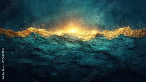 Serene Sunrise Over Turquoise Waves with Glimmering Light Reflections in a Calm Ocean Scene