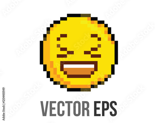 8 bits pixel art yellow grinning squinting face icon open smile